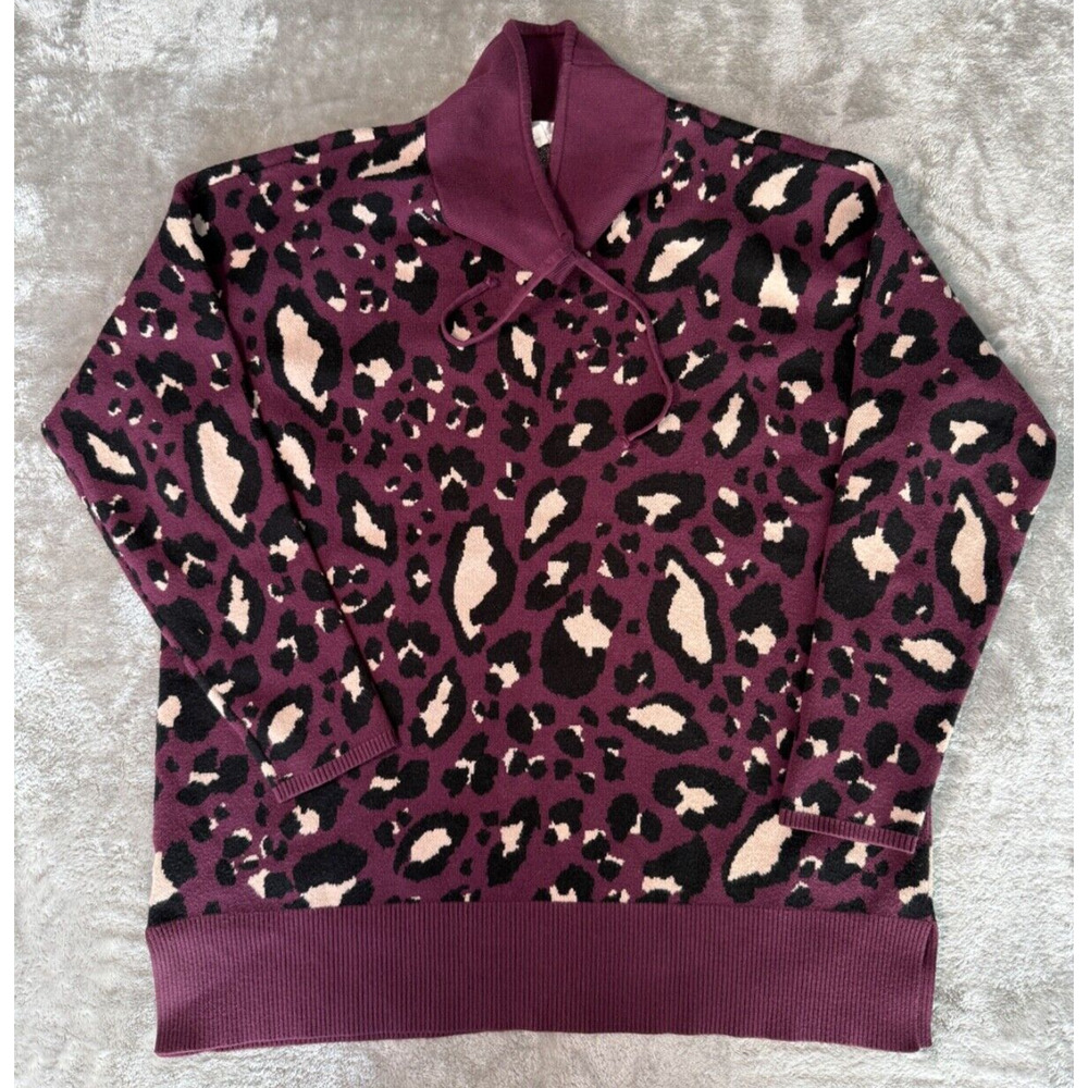 Loft Lou & Grey Burgundy Leopard Print Cowl Neck Sweater Womens XL Casual Cozy